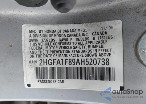 2010 Honda Civic Ex from USA, damaged, VIN 2HGFA1F89AH520738